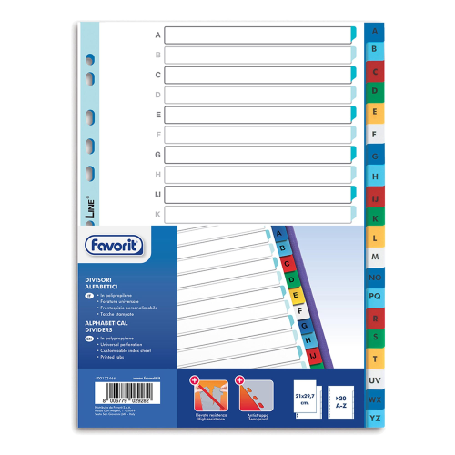 FAVORIT INTERCALARE ALFABETICO A-Z IN PP 225X297 mm 20 TASTI COLORI ASSORTITI